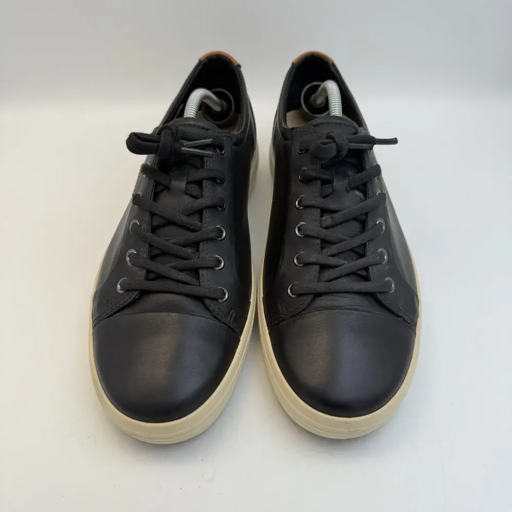 Ecco Soft 7 Mens Size EU 44 US Sz 10 Black Leather Lace Up Casual Shoes Sneakers